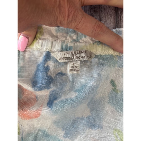 Linen Blend By Hester and Orchard Floral Blouse Large Boho - Picture 6 of 7